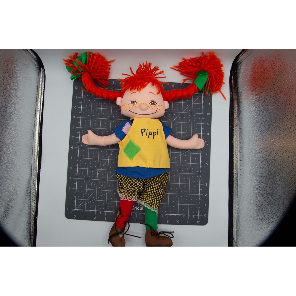 Pippi Longstocking Plush Rag Doll Orange Yarn Hair Mismatched Stockings 12 Inch